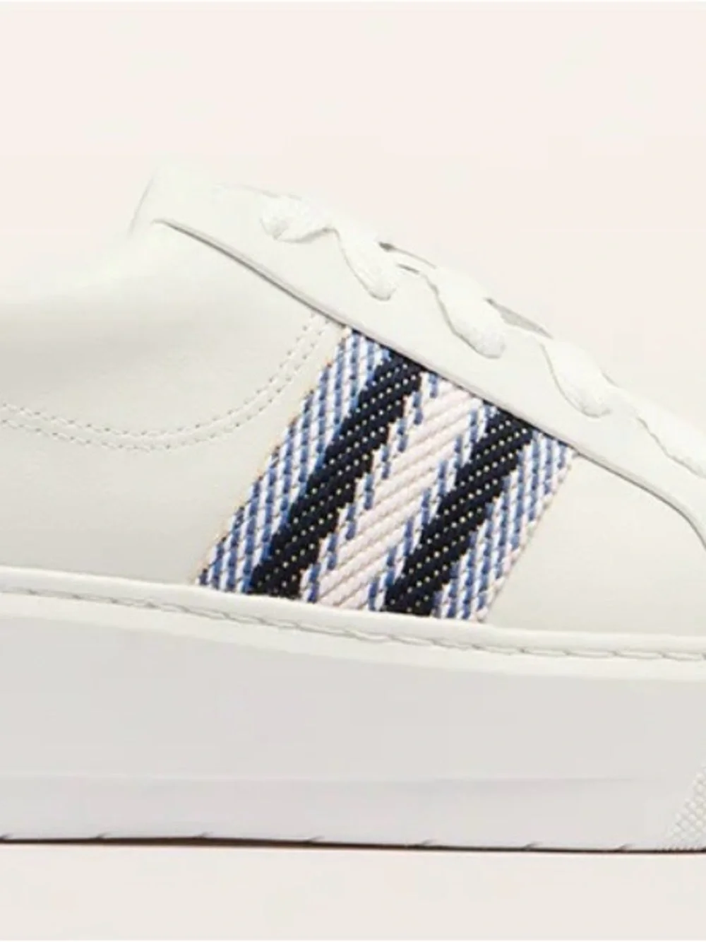 Frankie 4 White Platform Lace-Up Sneakers with Blue Stripe Detail - Picture 2 of 7